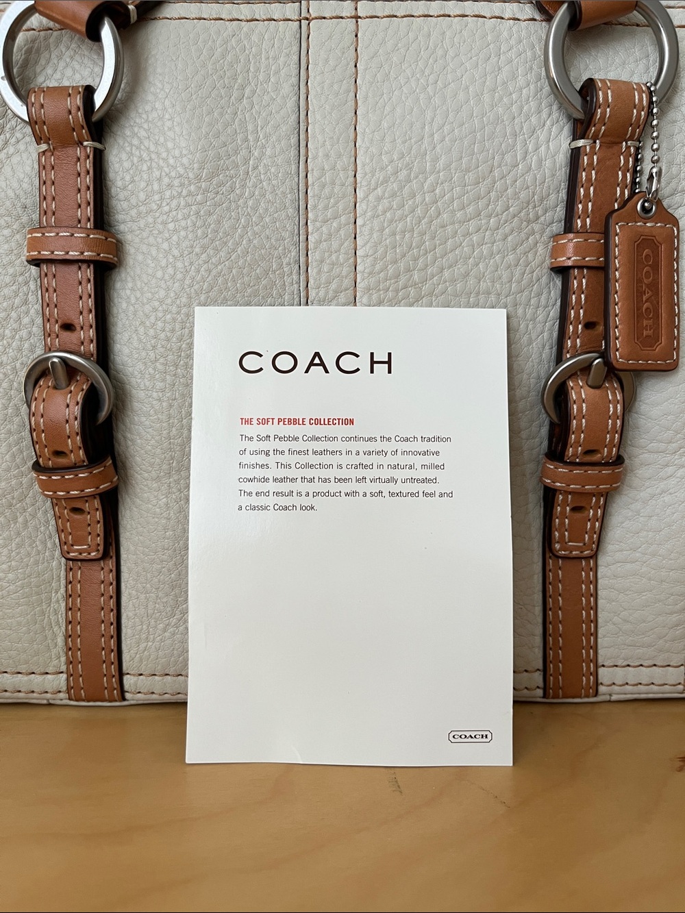 Vintage Coach Chelsea Tote. Cream Leather with Tan Trim - Picture 9 of 11